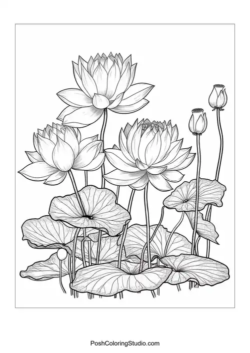 A stylized lotus flower with swirling decorative elements.