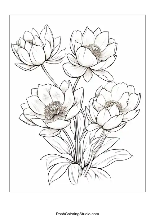 A stylized lotus flower with swirling decorative elements.