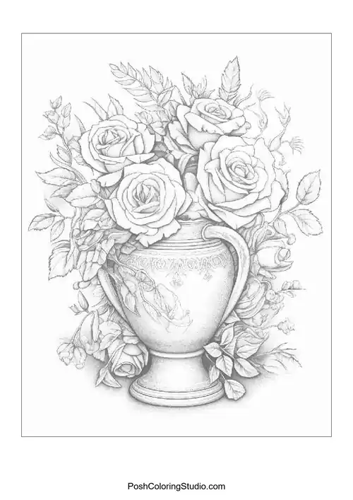 A decorative frame filled with roses and flowers.