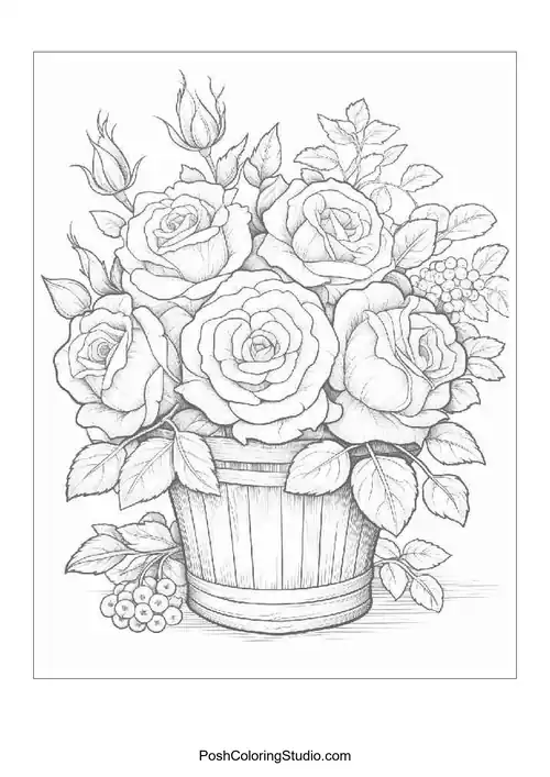 A decorative frame filled with roses and flowers.