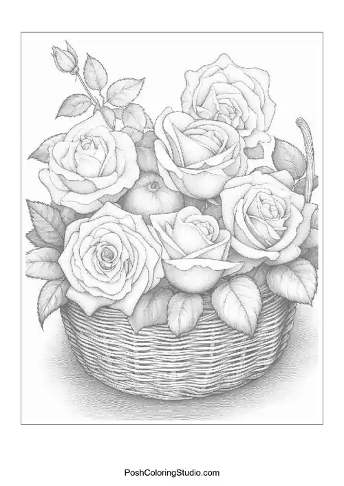 A decorative frame filled with roses and flowers.
