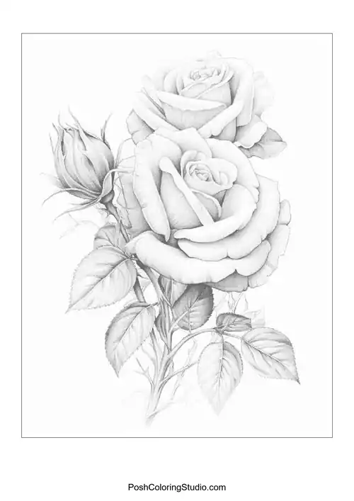 A vase filled with roses and leaves.