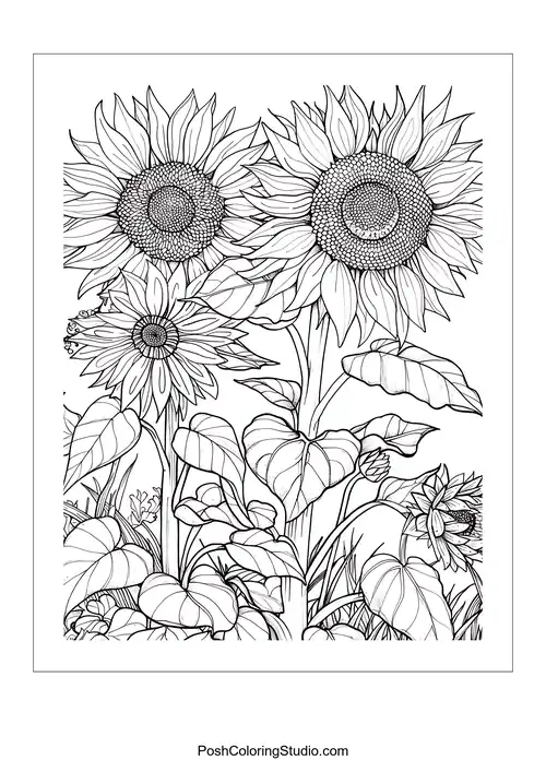 A close-up of sunflowers with intricate designs.