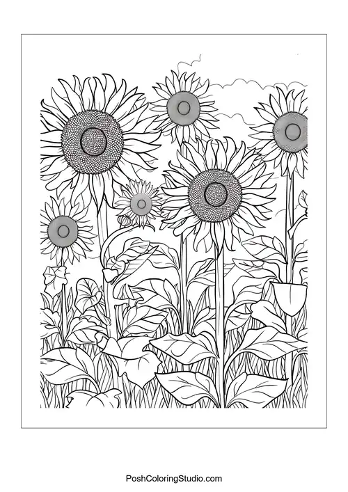 A close-up of sunflowers with detailed centers.