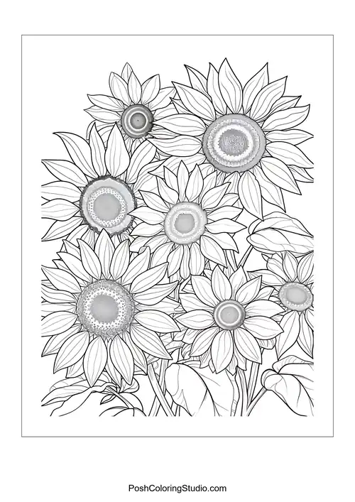 A bouquet of sunflowers with varying sizes and shapes.
