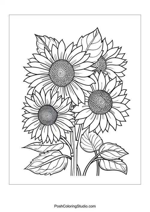 A bouquet of sunflowers with intricate petal designs.