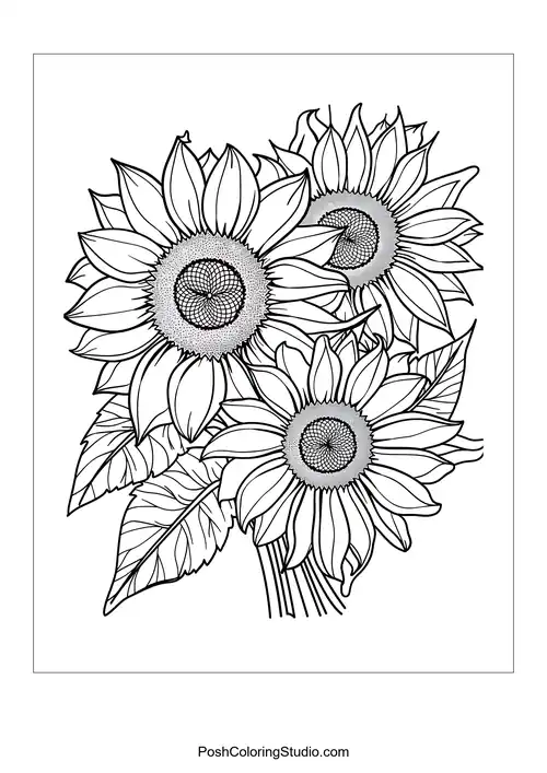 A bouquet of sunflowers with intricate petal designs.