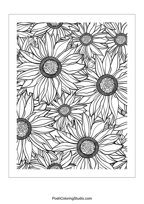 A group of sunflowers with varying heights.