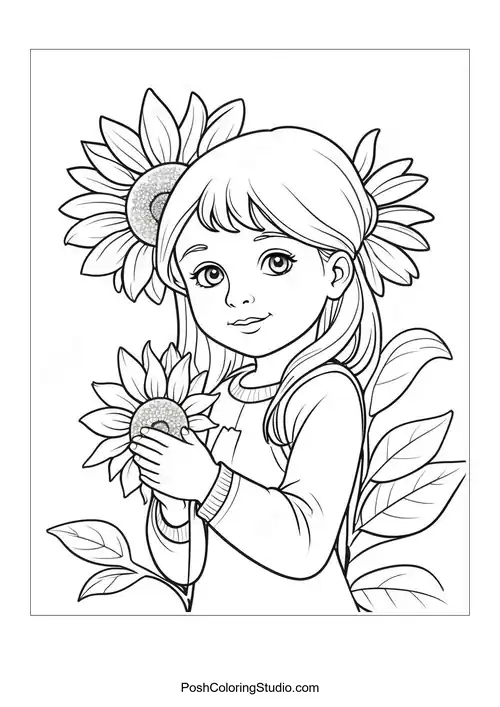 A bouquet of sunflowers tied with a bow and detailed leaves.