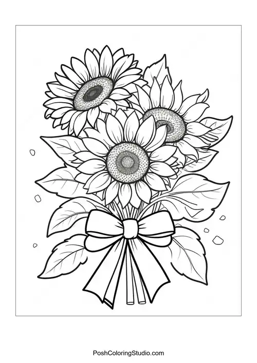 Sunflowers with butterflies and various flowers in the background.