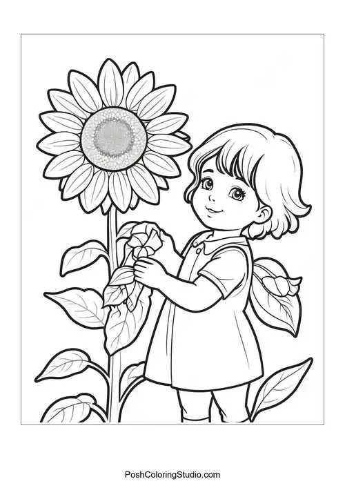 A bee on a sunflower with detailed petals and leaves.