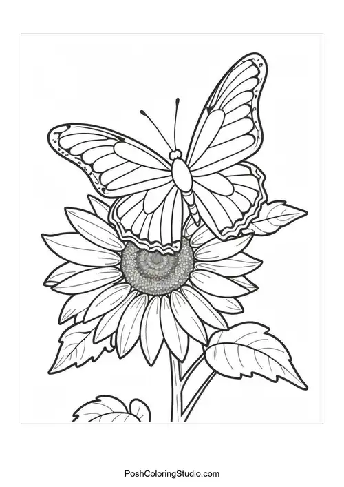 A bee on a sunflower with intricate details and leaves.