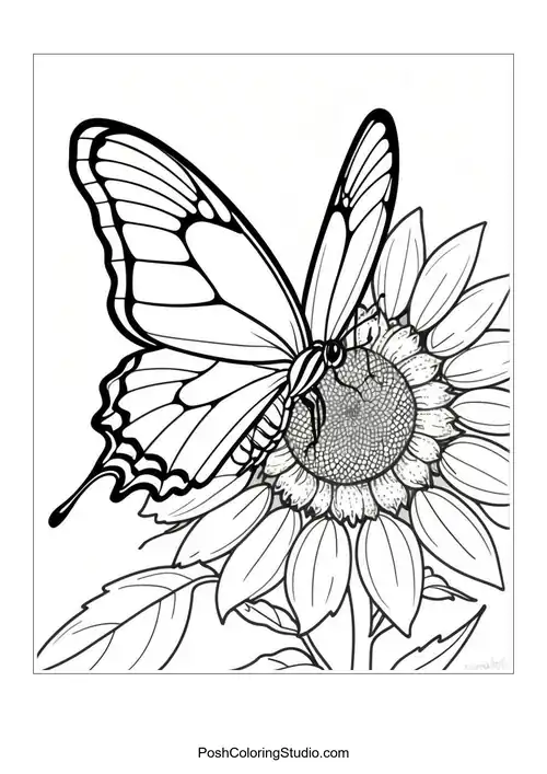 A bee on a sunflower with intricate details and leaves.