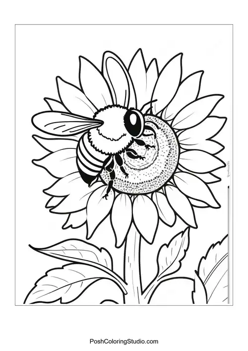 A sunflower with a bee collecting nectar from its center.