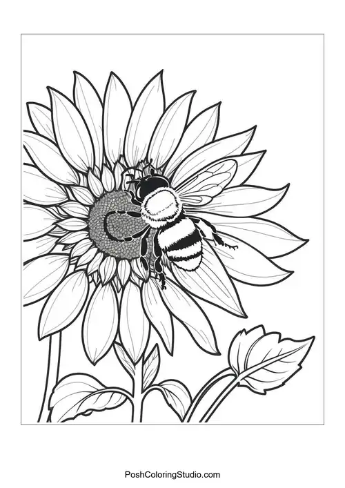A sunflower with a bumblebee perched on its center.