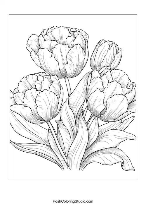 A bouquet of tulips with varying petal shapes and sizes.