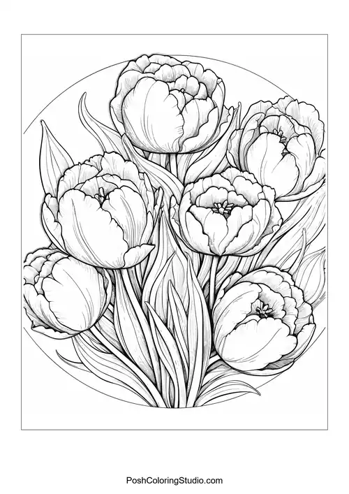 A close-up of tulips with intricate petal details.