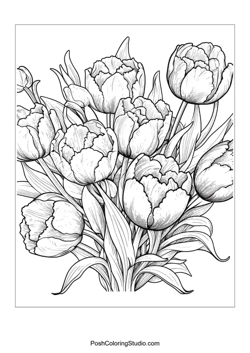 A dense bouquet of tulips with layered petals.