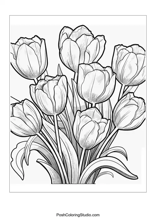 A bouquet of tulips with a mix of open and closed blooms.