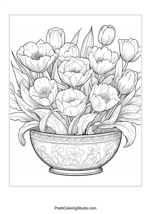 A large bouquet of tulips with layered petals.