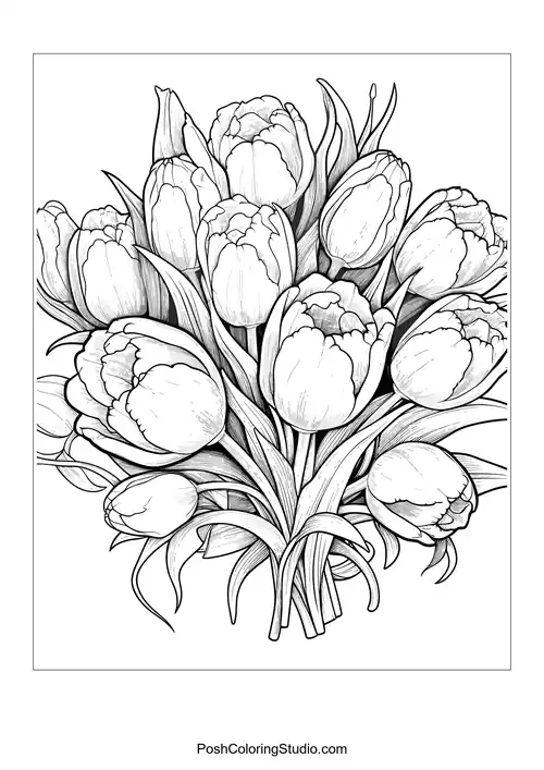 A decorative vase filled with a variety of tulips.
