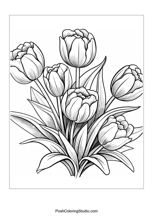 A collection of tulips with intricate details and patterns.