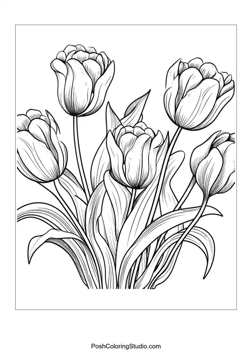 A close-up of tulips with intricate petal details.