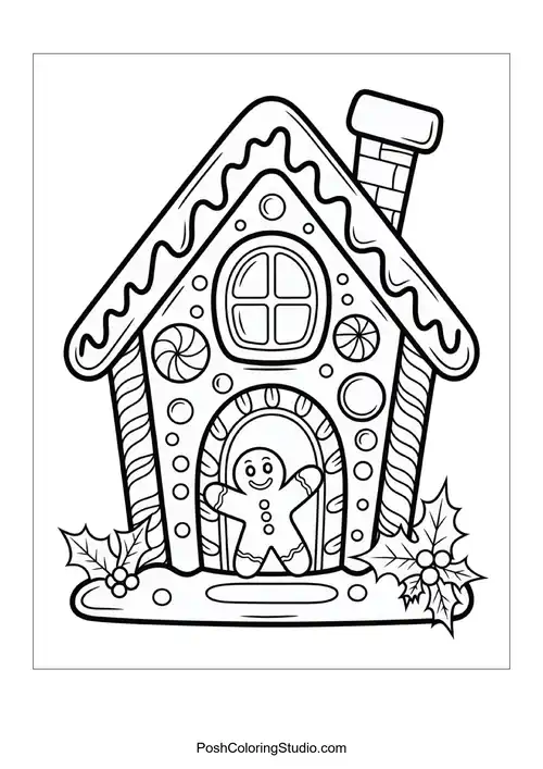 A gingerbread house with a gingerbread figure inside.