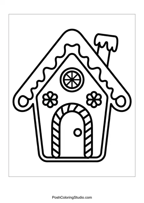 A gingerbread house with a wreath decoration.