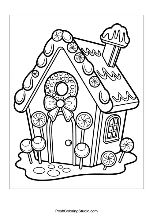 A gingerbread house with a whimsical design.