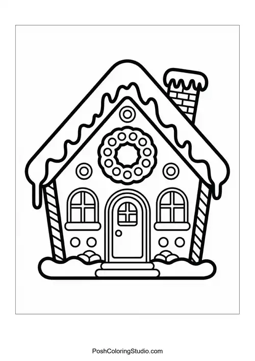 A gingerbread house surrounded by candy decorations.