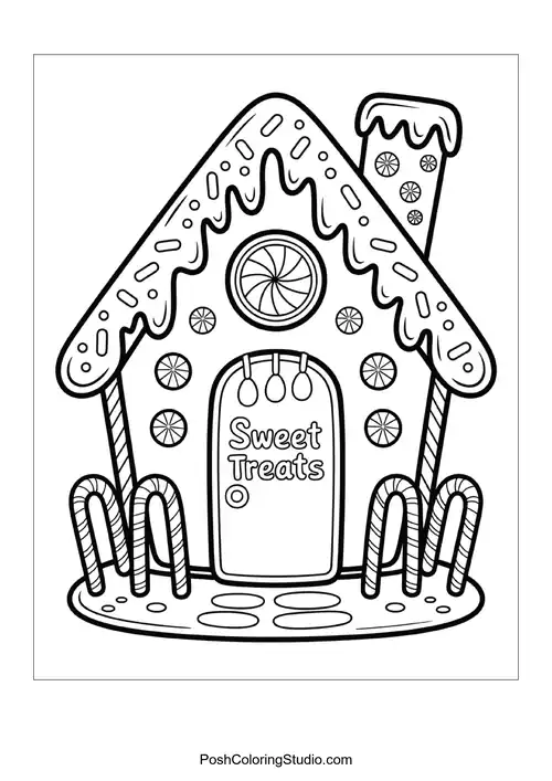 A gingerbread house with a whimsical design.