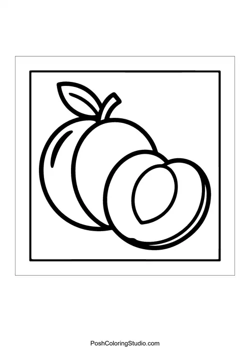 A peach with a slice and a leaf.