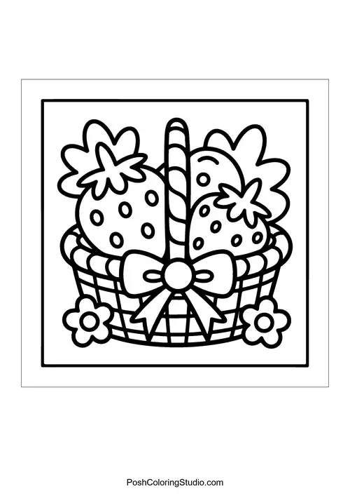 A basket filled with strawberries and flowers.