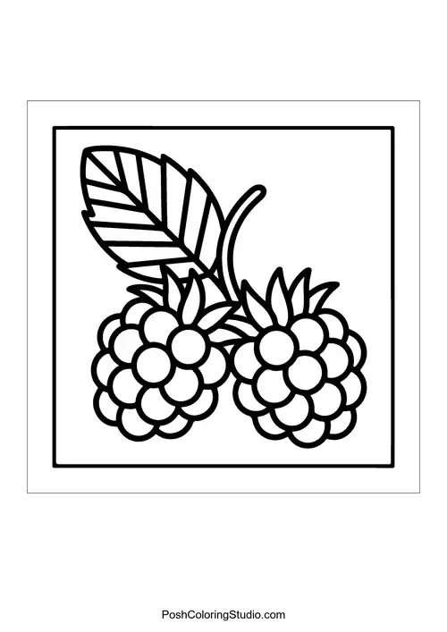 Two raspberries with leaves and a textured surface.