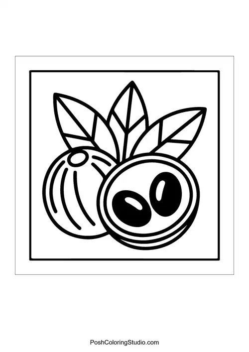 A nut with a shell and leaves.