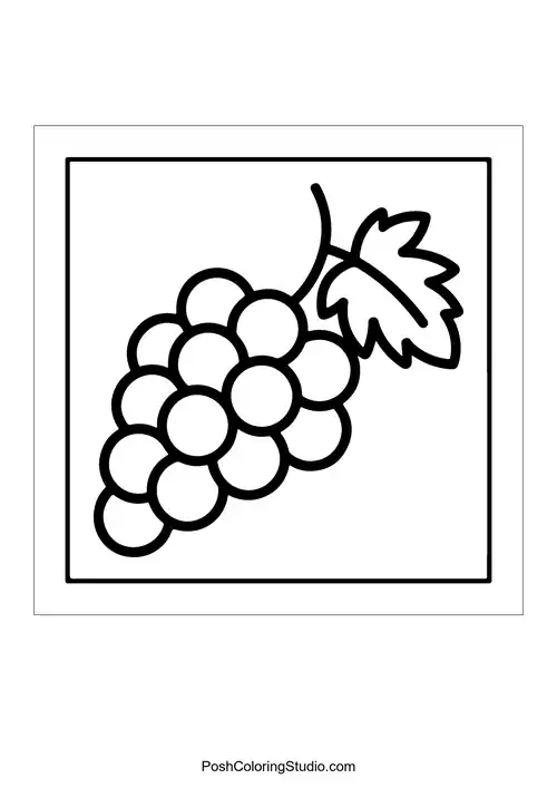 A cluster of grapes with a single leaf attached.