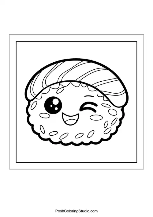 A sushi roll with a wink and a playful expression.