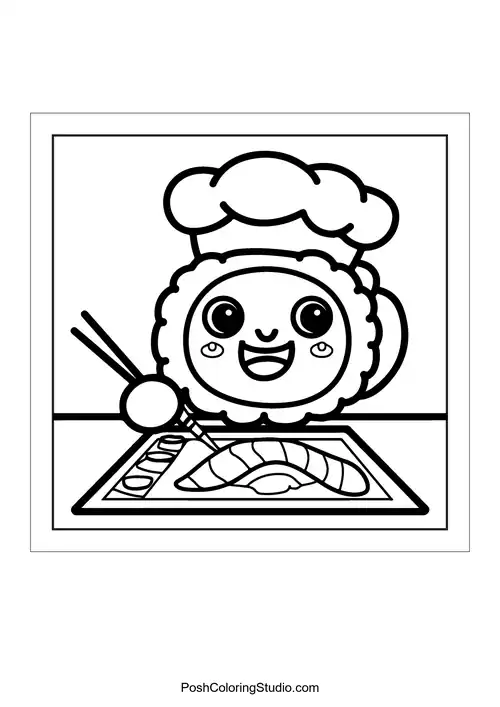 A sushi chef character with a hat and chopsticks.