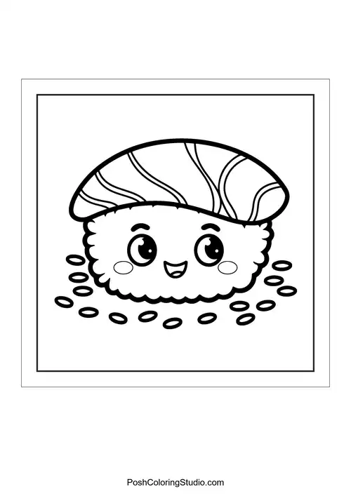 A sushi character with a happy face and chopsticks.