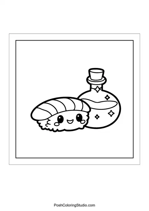 A sushi roll with a cute expression and a smile.