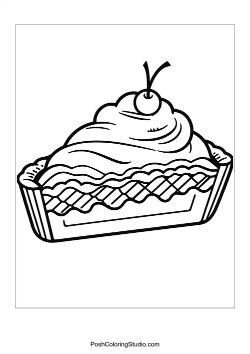 A slice of pie topped with a cherry and cream.