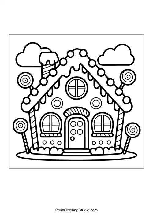 A gingerbread house with a sunny background and candy.