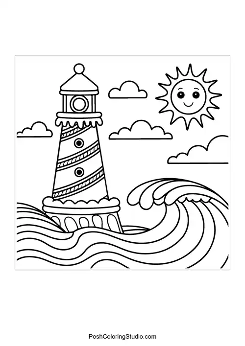 A floating candy house with a candy cane and clouds.