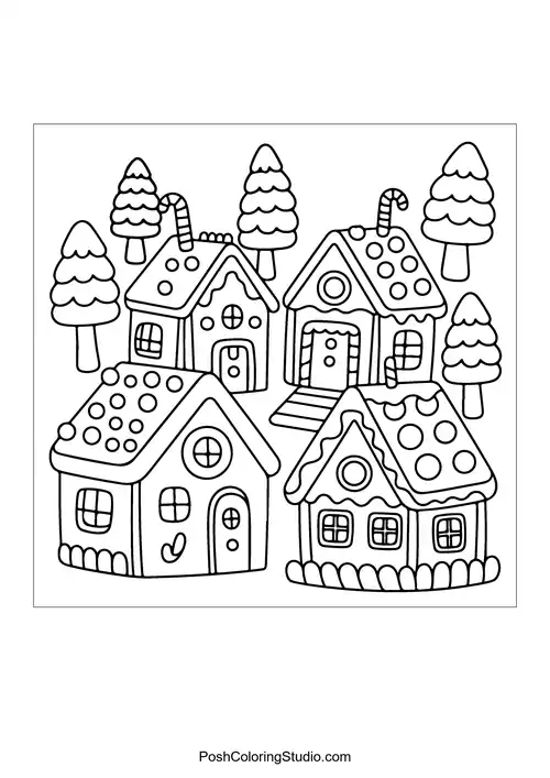 A gingerbread house with snow and candy decorations.