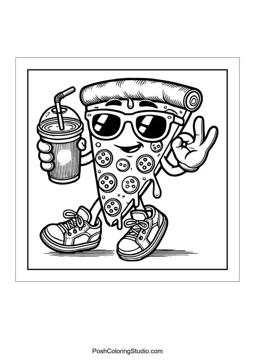 A pizza slice giving a thumbs up with sparkles.