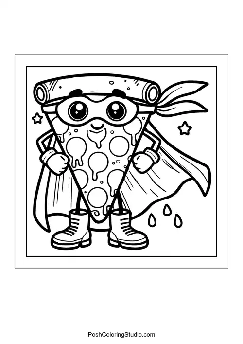 A superhero pizza slice wearing a cape.