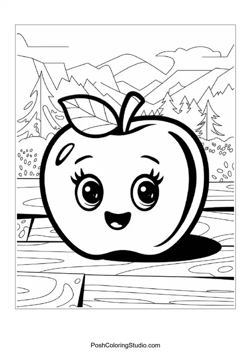 A cute apple with a leaf, surrounded by branches.