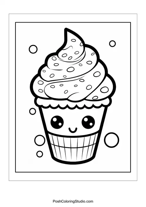 A cupcake with a happy face and a cherry on top.