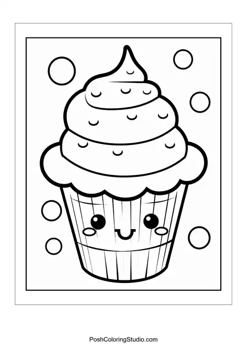 A cupcake with a happy face and a cherry on top.